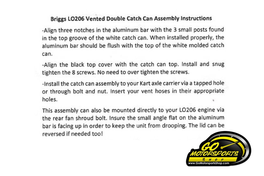 GO Kart | Dual Catch Can for Briggs LO206 - Oil Vent and Carb Drain - GO Motorsports Shop