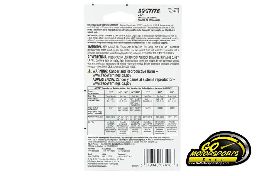 Loctite Blue 242 Threadlocker Tube | Medium Strength - GO Motorsports Shop