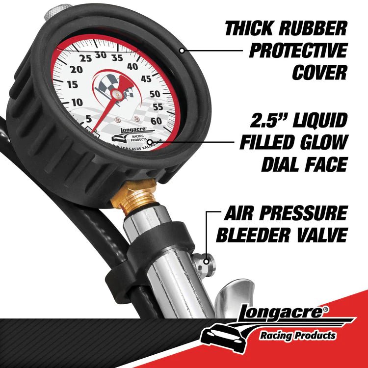 Longacre Liquid Filled 2½" GID Quick Fill Tire Gauge 0 - 60 psi - GO Motorsports Shop