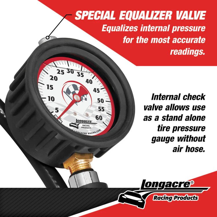 Longacre Liquid Filled 2½" GID Quick Fill Tire Gauge 0 - 60 psi - GO Motorsports Shop